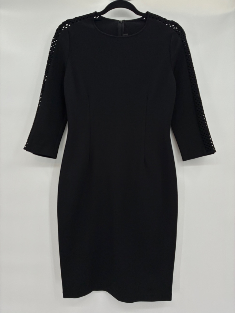 St. John Black Bodycon Thick Knit Cocktail Business Dress 3/4 Sleeves Size 8